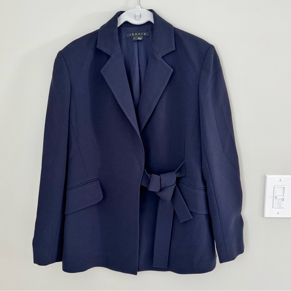 THEORY Classic Blazer With Tie Closure NIBEL ADMIRAL CREPE 0 - Picture 2 of 13